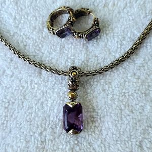 John Hardy Silver, Gold and Amethyst Necklace and Earrings set.